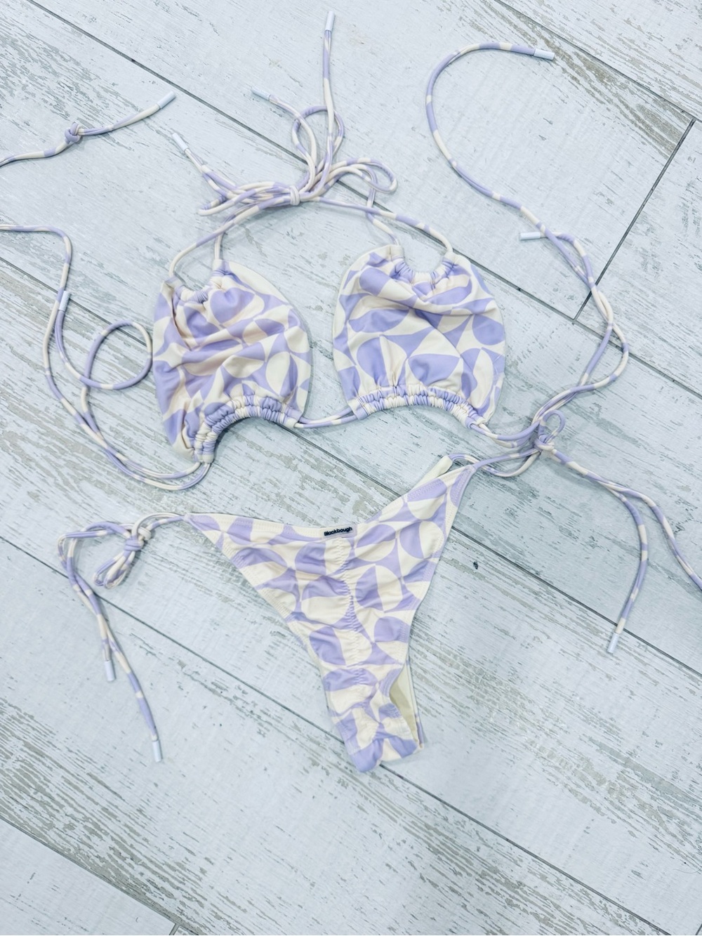 Blackbough Lavender & Cream Geometric Tie-Side Bikini